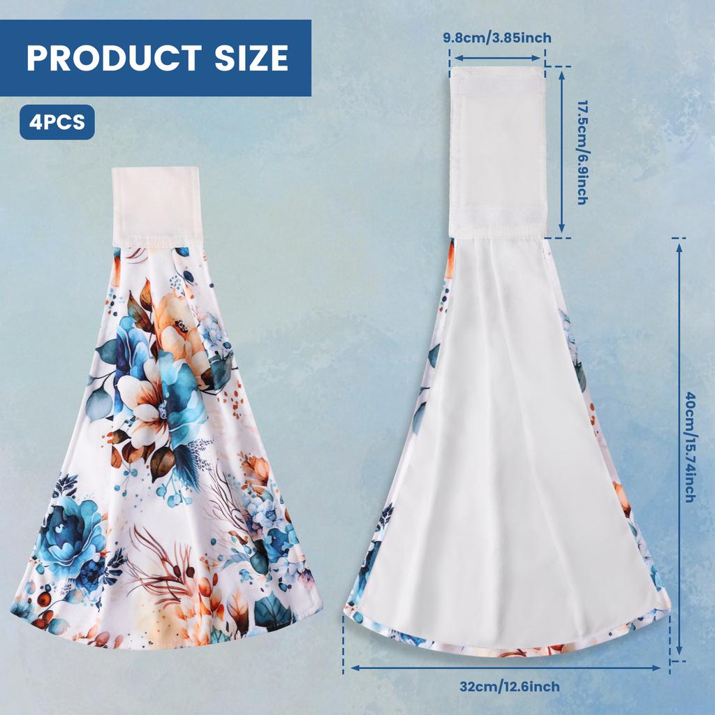 4Pcs Hanging Hand Towel Fiber Green Leaf Kitchens Towels with Hanging Loop Multi-role Fast Drying Hanging Tie for Home Toilet