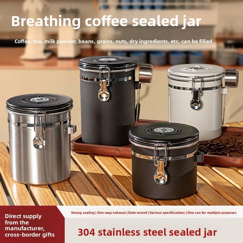 Stainless Steel Coffee Canister Coffee Bean Storage Airtight Containers with Date with Spoon Vent Valve Kitchen Food Storage Jar