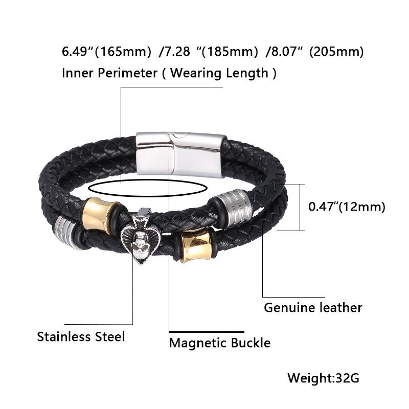 European & American Men's Woven Leather & Stainless Steel Bracelet