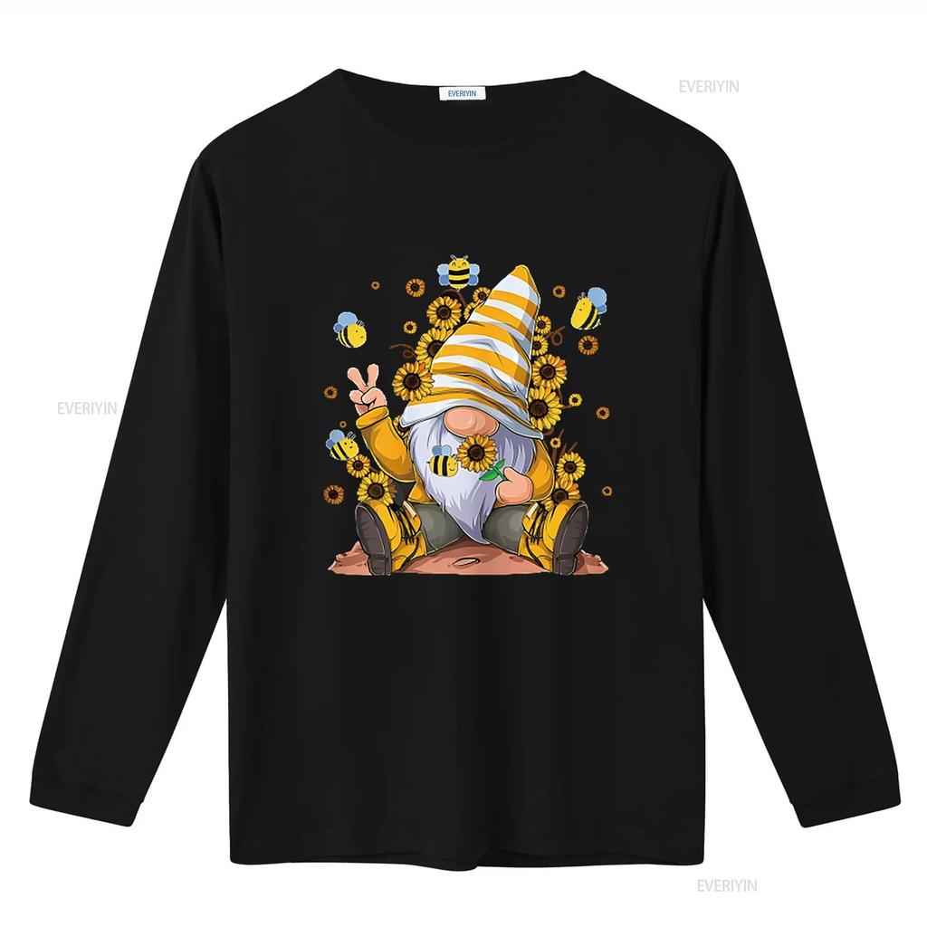 Women S T Shirt Bee Sunflower With Funny Hippie Gnome For Flower Print Casual Summer  Tops Black X Large Vintage Washed