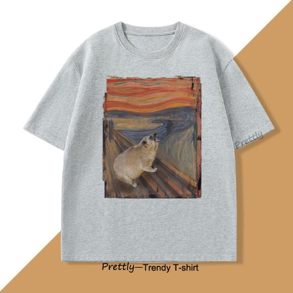 

Hyrax Scream Parody Meme TShirt for Unisex Women Vintage Cotton Short Sleeve Round Neck Tshirts Loose Harajuku S