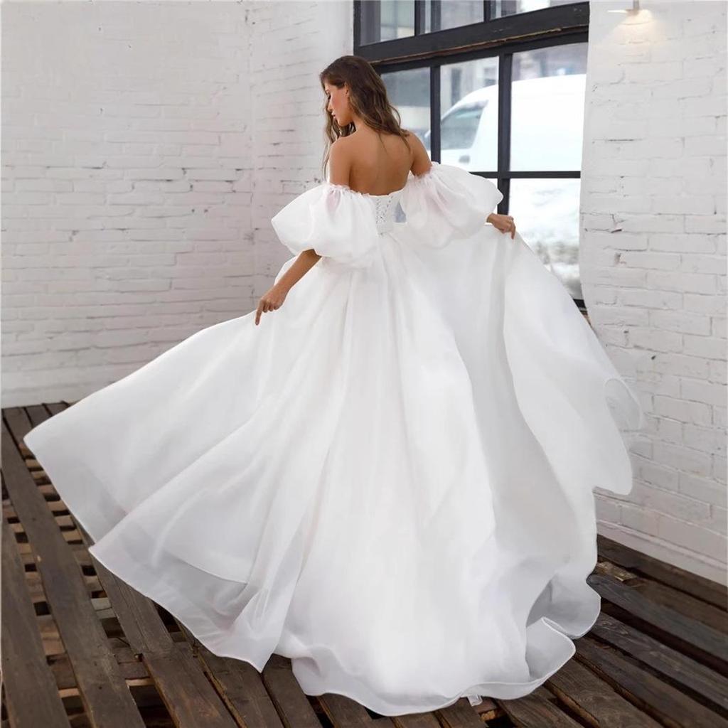 2026 Petite Plus Size Trägerloses Puffärmel Leichtes Gaze Französischer Hepburn-Stil Brautkleid