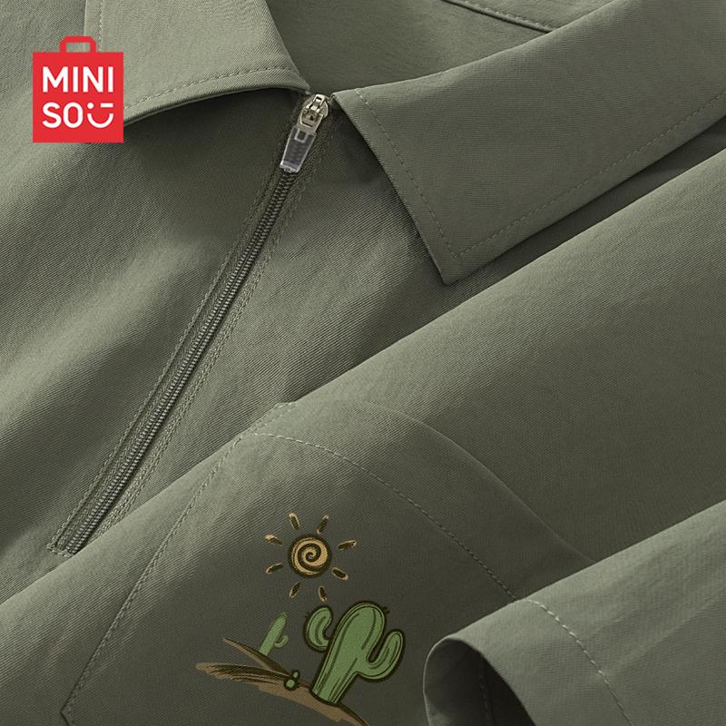 MINISO Men s American Style Half-Zip Short Sleeve Lapel Shirt M