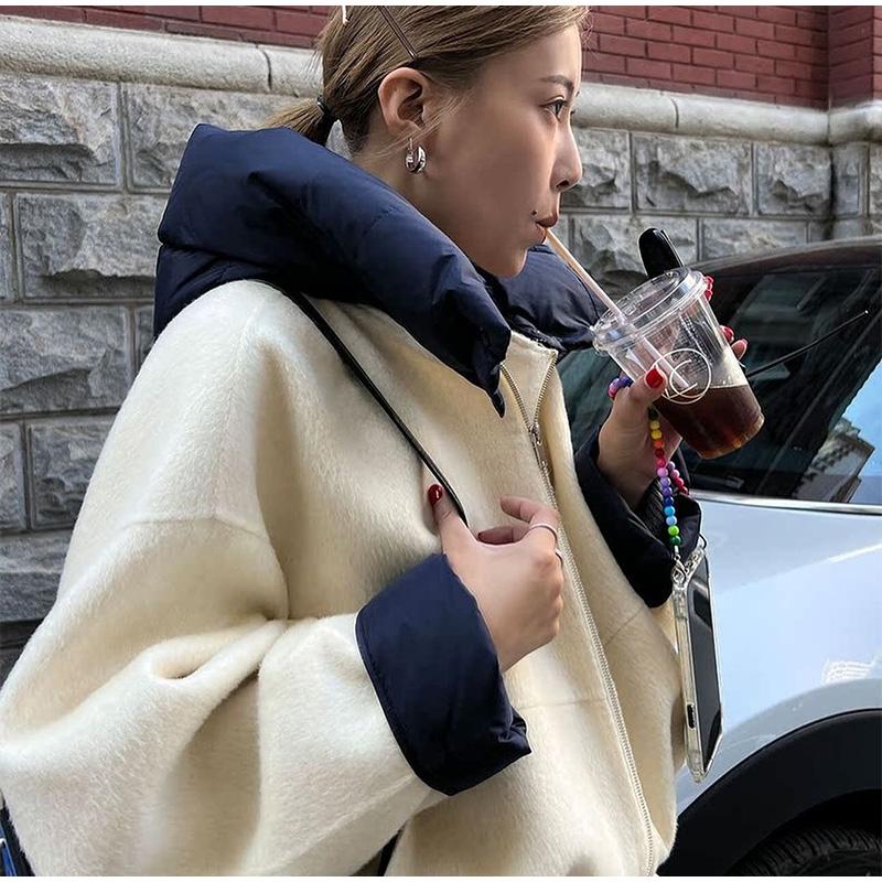 Giacca casual da donna con cappuccio e coulisse a maniche lunghe, autunno inverno, moda, cappotto con cerniera, corto, largo, stile streetwear