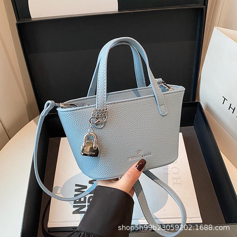 

New lychee pattern bucket bag vegetable basket small bag niche texture handbag one shoulder cross hand bag синий