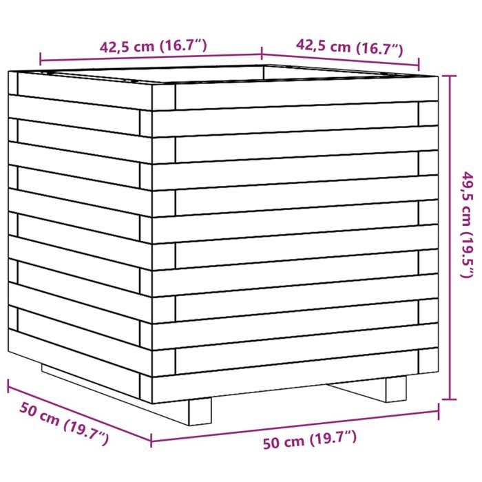 VidaXL Jardinière 50x50x49,5 cm bois de pin imprégné, jardinière d'extérieur, bac à fleurs, boîte à plantes, jardinière de 847357