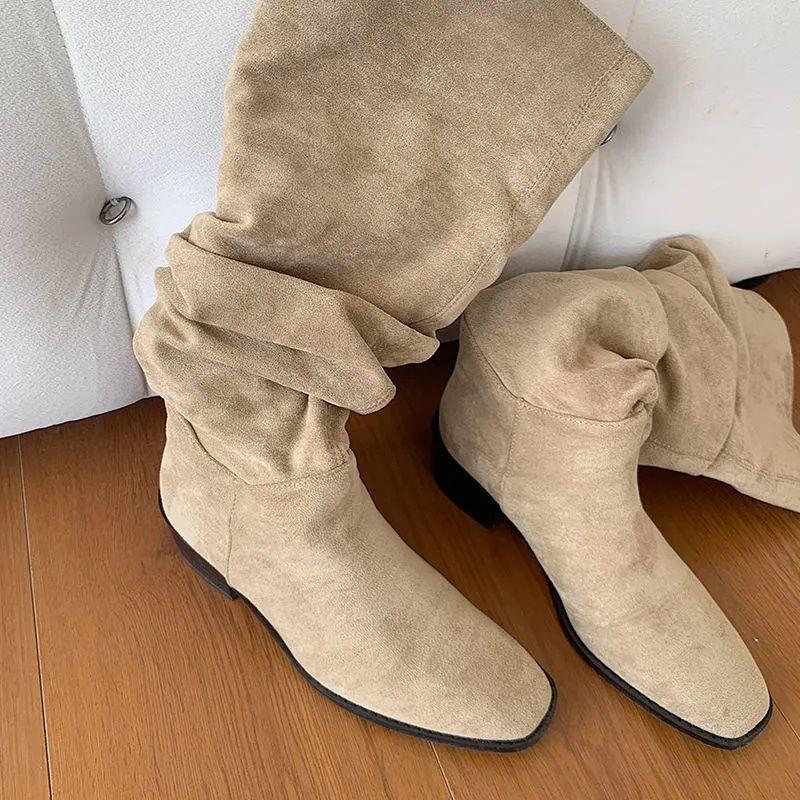 British Style Fashion Looks Thin But Knee High Boots Pleated Stack Sleeve Boots Women's 2025 New Long Boots