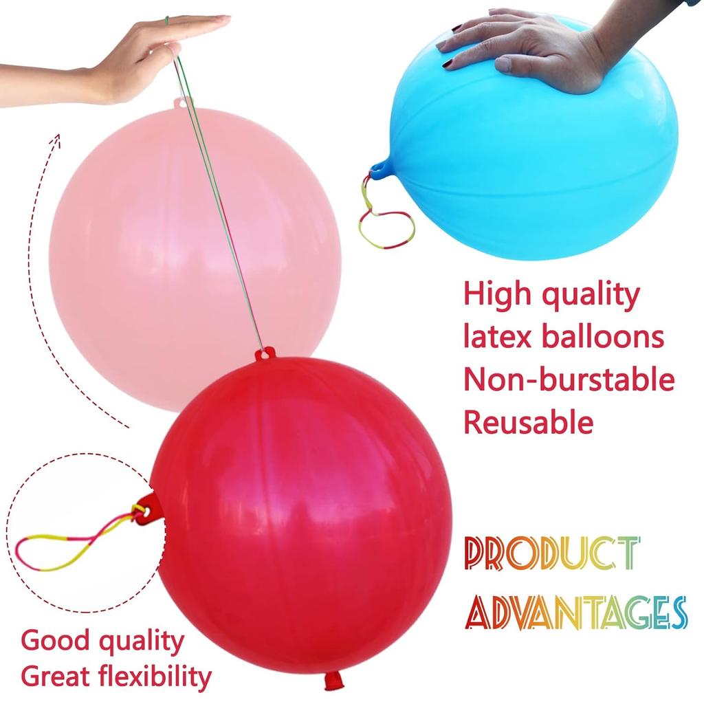 Thickened Punch Balloons with Rubber Band Handle Bouncy Balloons for Kids Birthday Wedding Party Favors Goodie Bag Fillers