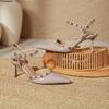 Rivets one-word with high heels, thin heels, new bag head sandals, large size pointed rear empty single shoes.