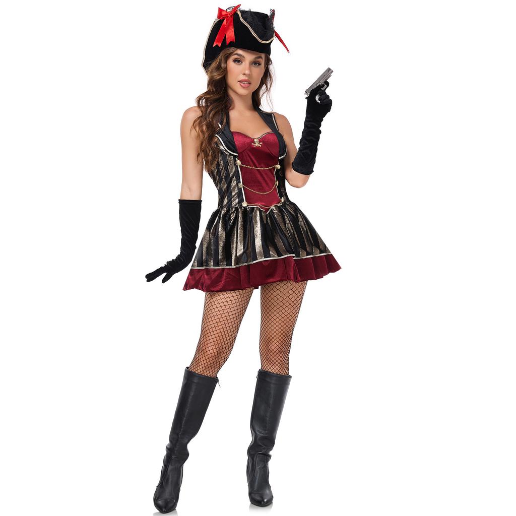 S-XL live streaming host plays cos sexy pirate costume, Halloween Captain Caribbean Jack female pirate costume