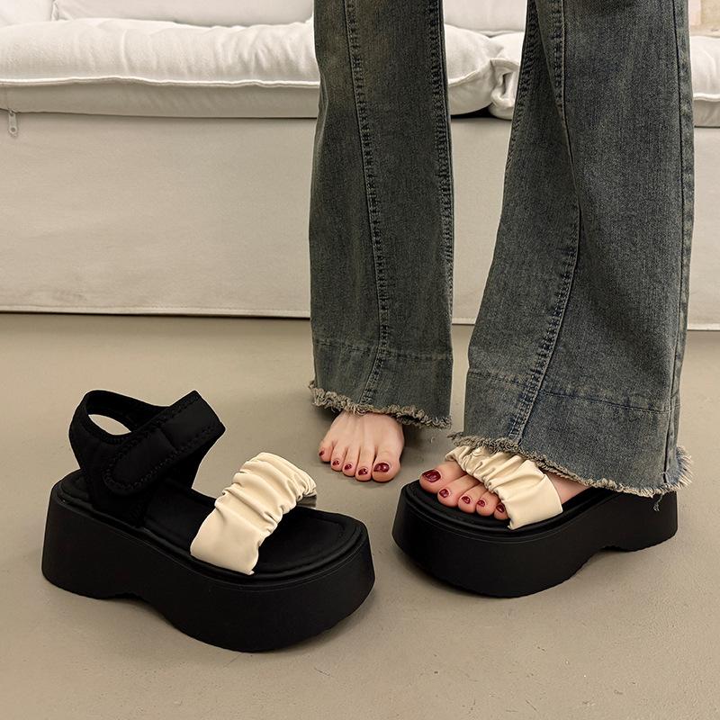 

Красивые сандалии на толстой подошве, увеличивающие рост, женские летние, для улицы, высококлассные новые туфли на танкетке 40