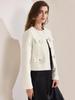 Allegra K Women's Cropped Tweed Jacket, Long Sleeve, Button-Down, Fall/Winter, Commuting, Business Blazer, White, Size M