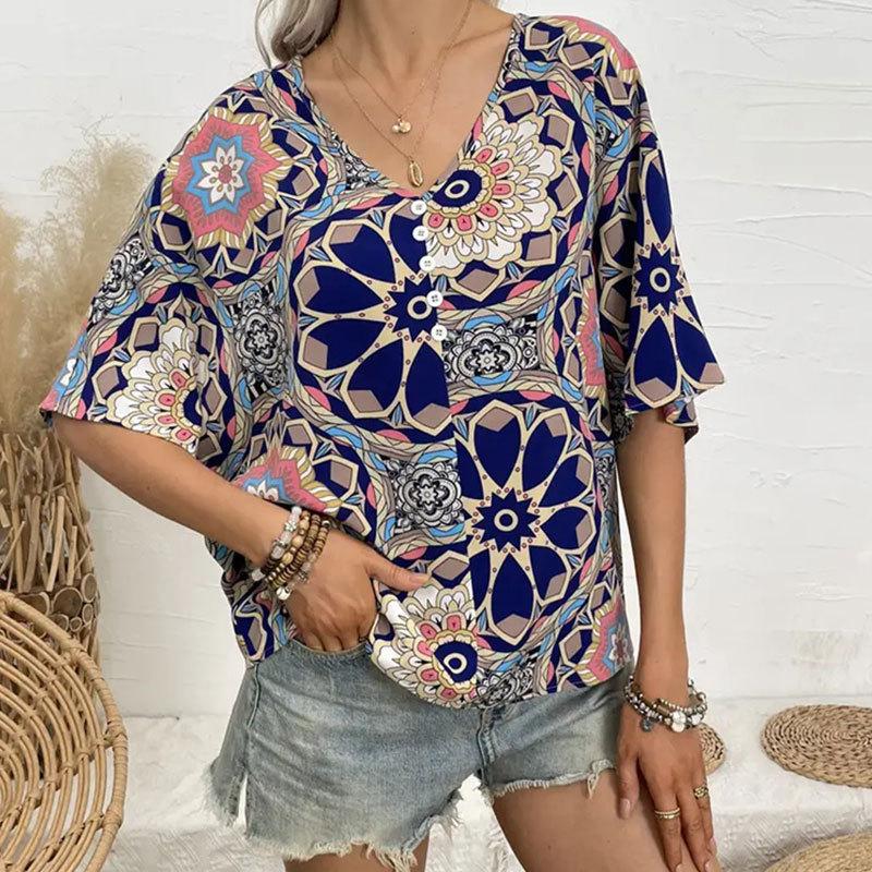 ins Women s Spring and Summer Loose Edition Bat Sleeve Short Sleeve Top Women s Famous Style Printed T-Shirt Women s Spring and Autumn S королевский синий