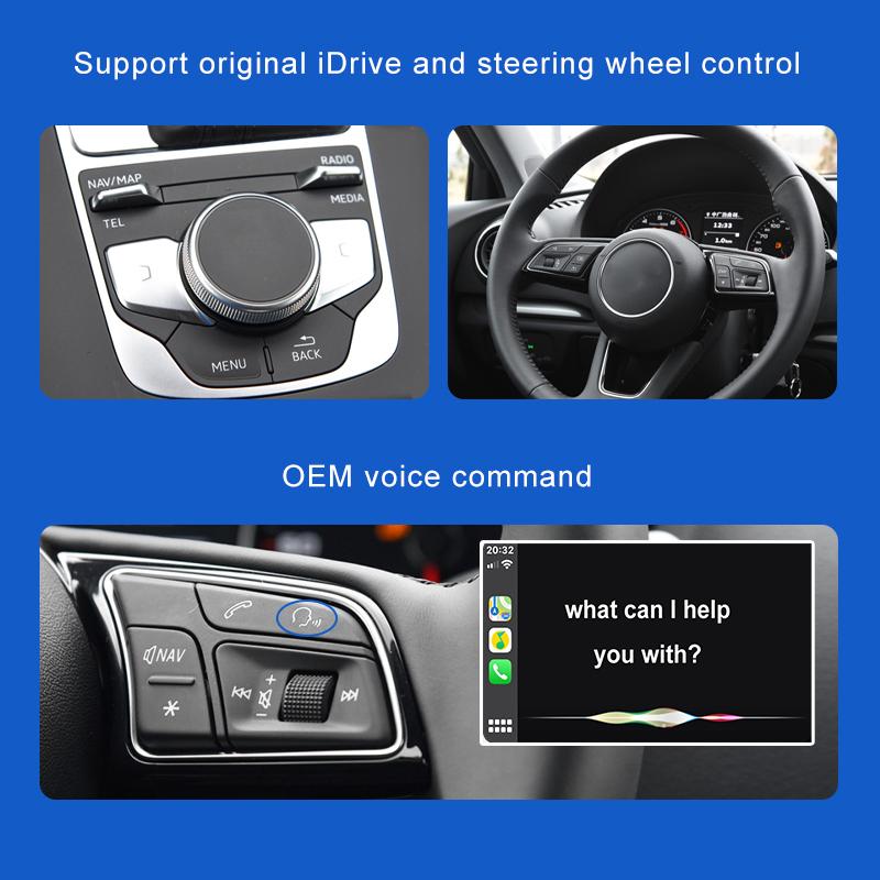 Sinairyu Compatibile con Apple CarPlay wireless per A1 A3 A4 A5 A6 A7 A8 Q2 Q3 Q5 Q7 S4 S5 MMI Car Play Android Auto Mirror Telecamera di retromarcia