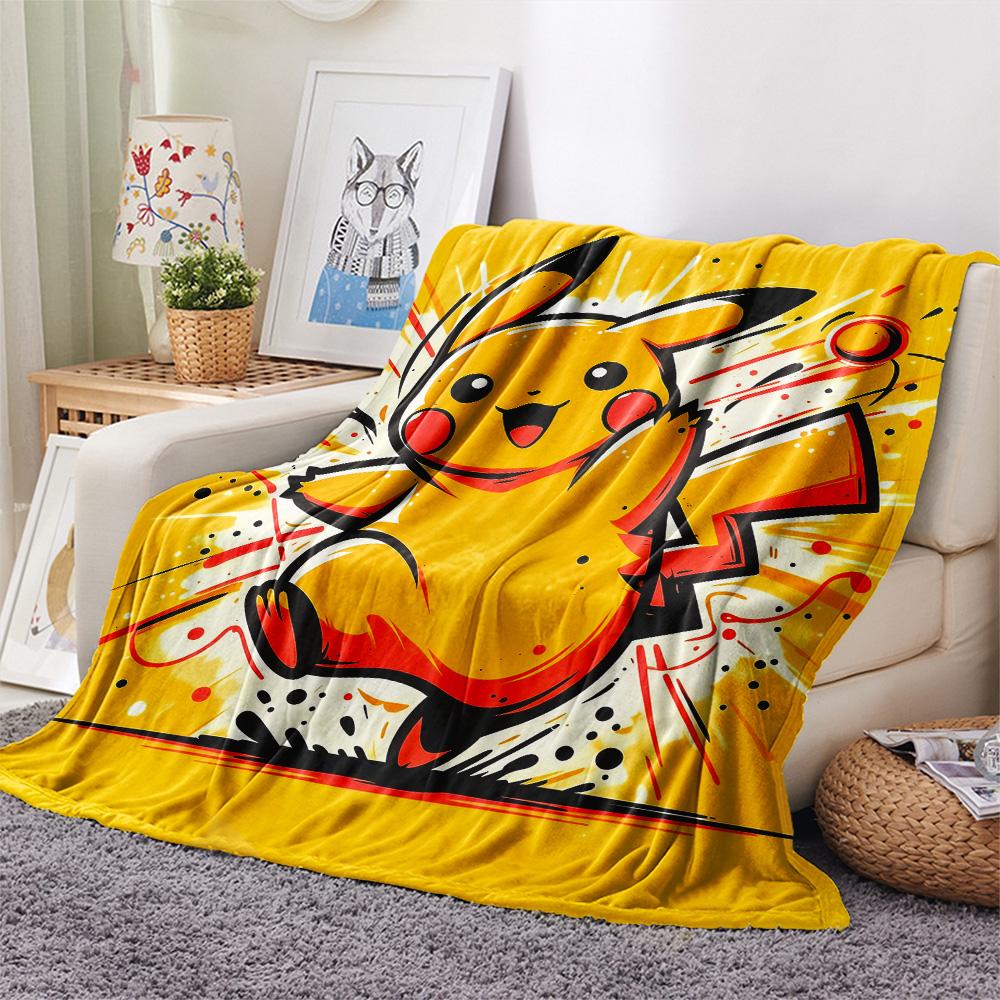 Happy Pikachu  Print Flannel Blanket, High quality Comfortable for All Seasons, Home Decor, Warmth and Comfort