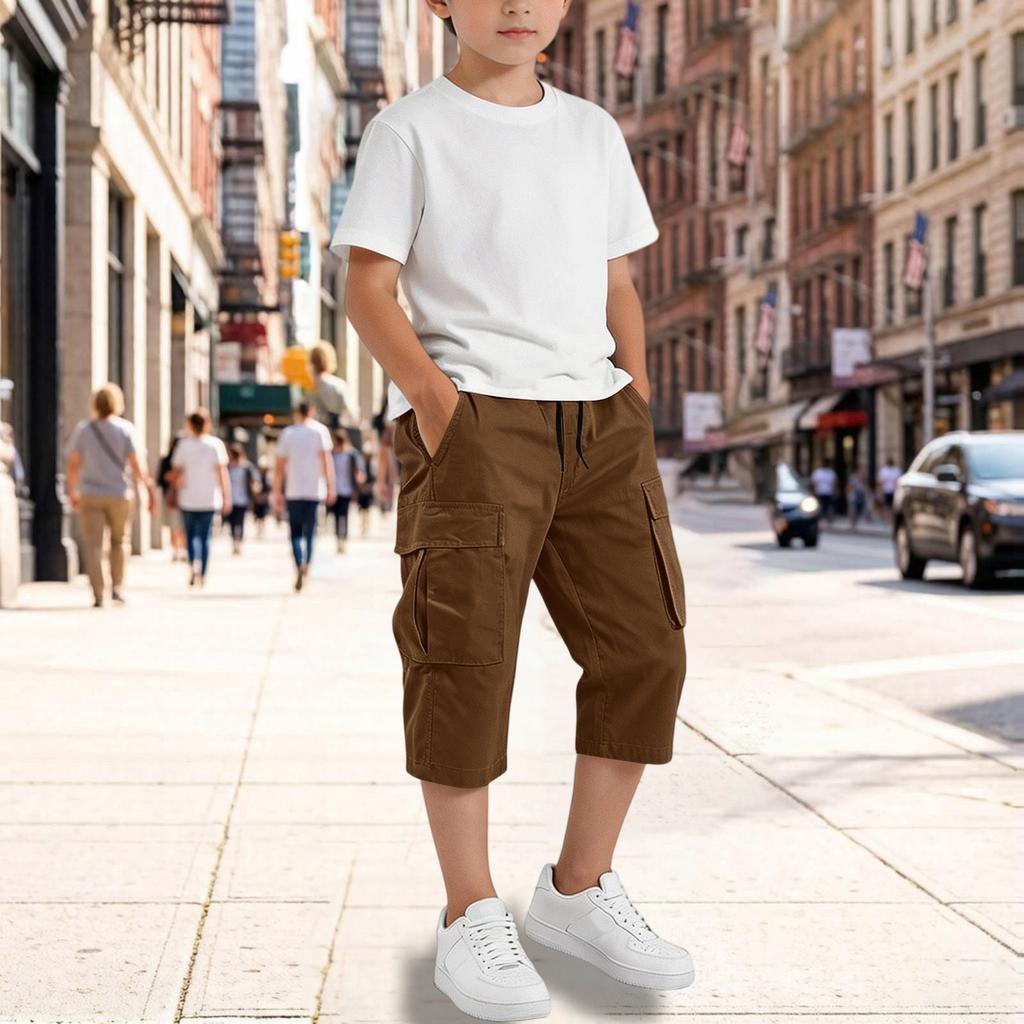 Big Boys Elastic Waist Loose Fit Cargo Pants with Multiple Pockets for Casual Wear
