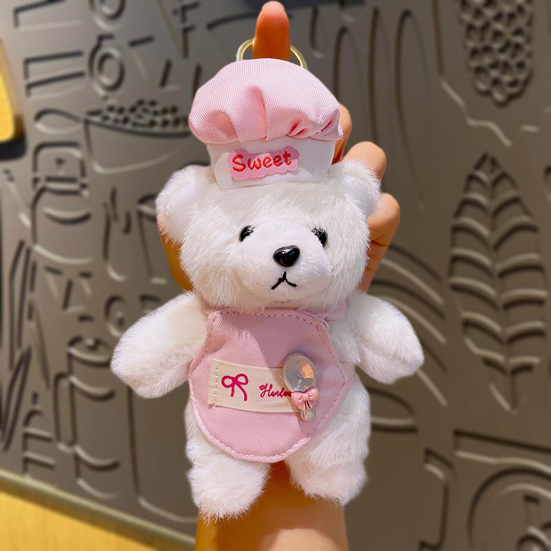 Chef Bear Plush Toy Doll, Cute Keychain, Cooking Apron, Bear Doll Bag Pendant