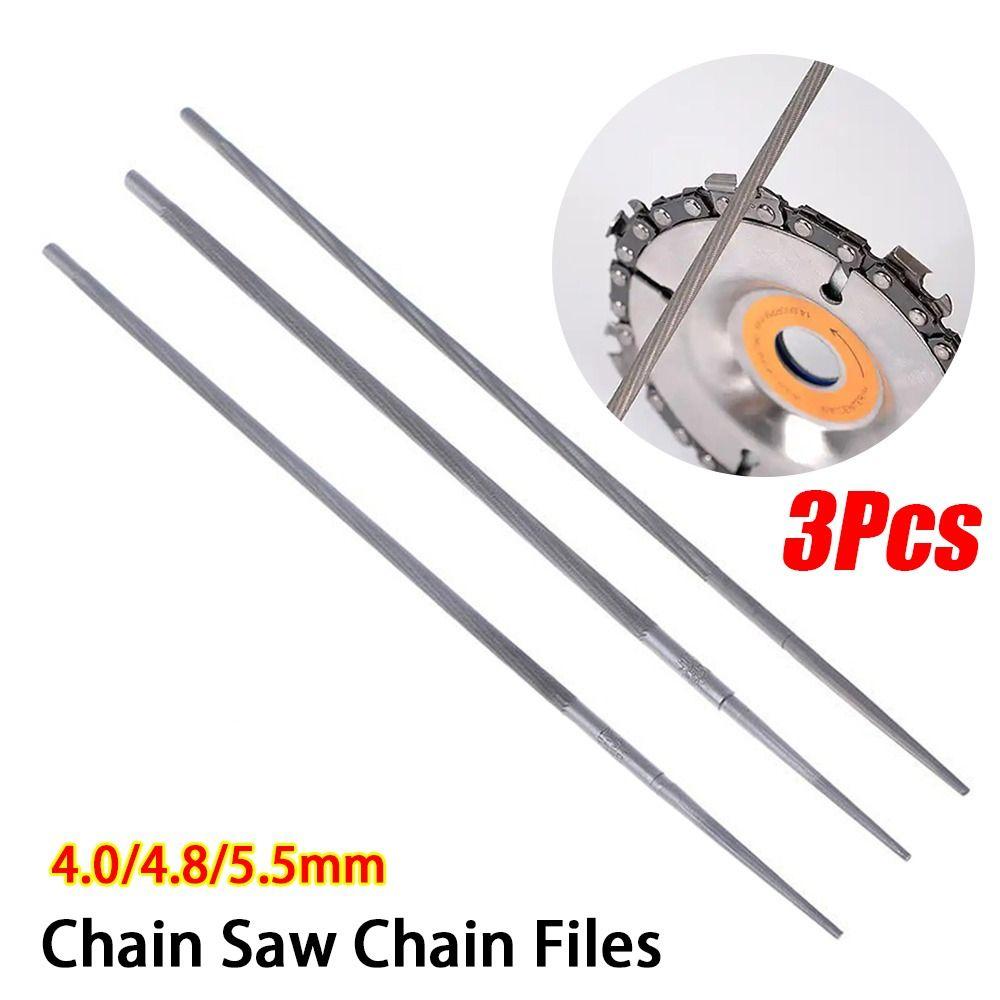 3Pcs Portable 4.0/4.8/5.5mm Chain Saw Chain Files Hand Tools High Hardness Grinding File Round Chain Files Grinding Tool