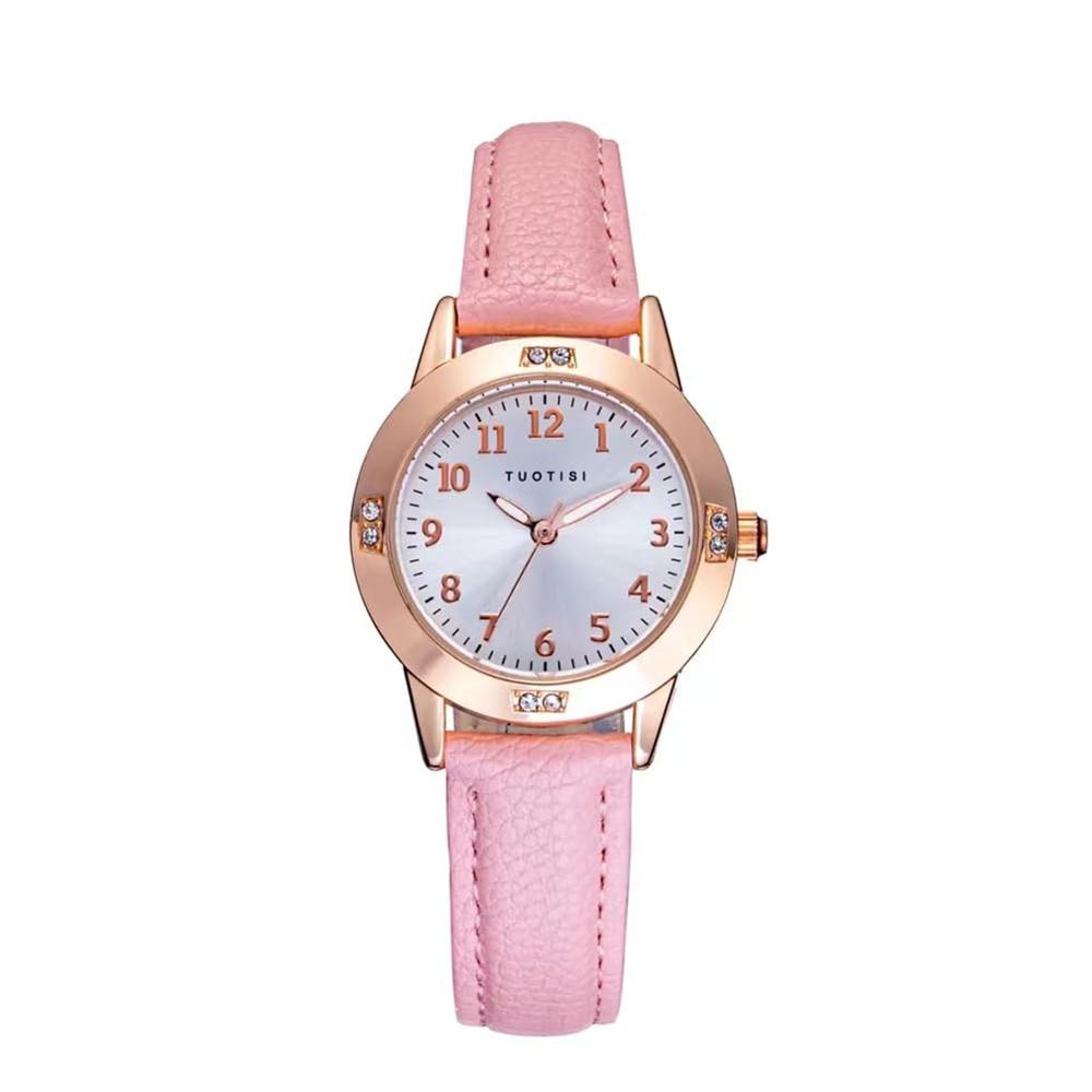 

Girls Quartz Cute Casual Watch Round Face Diameter 28mm PU Leather Strap Made in Japan Movement Arabic Numeral Index Daily Waterproof (Pink Belt x
