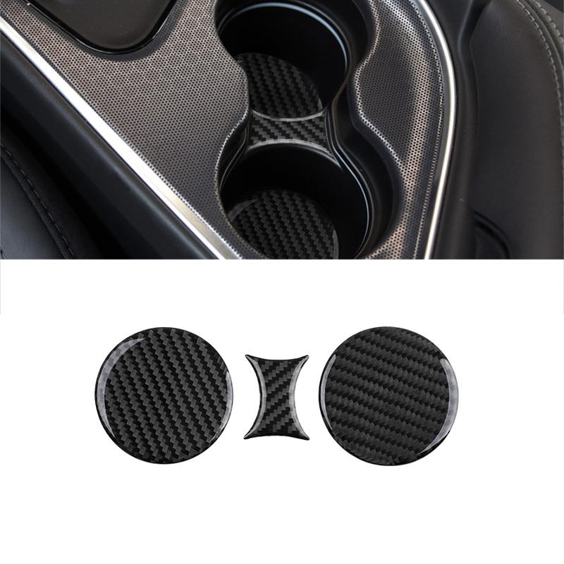 Car Gear Shift Panel AC Switch Frame Trim Storage Box Water Cup Sticker For Dodge Challenger 2015-2020 Carbon Fibre Accessories ZZ9