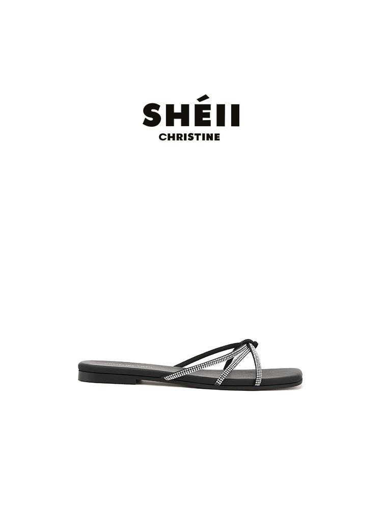 

Sheepskin version Su Yinyin of the same moonlight wonderland rhinestone thin strap toe flat flip-flop slippers women s sandals outside summer 40