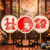 Vintage Chinese Paper-cut Fan Long Handled Group Fan Decorative Fan Round Hand Fan  Dance Props
