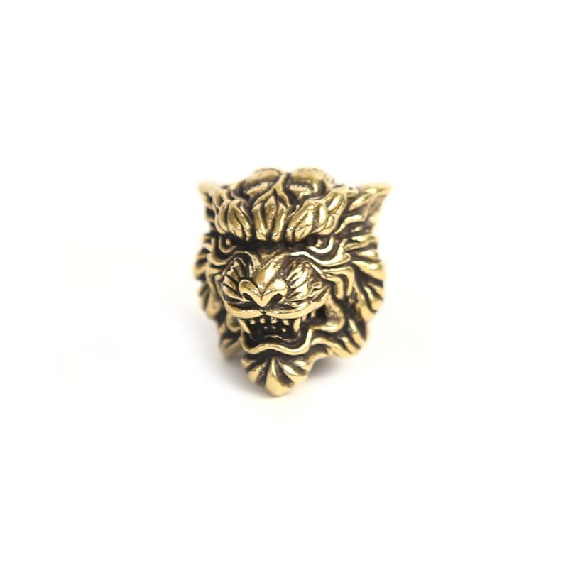 Tiger King Head Sculpture Brass Knife Beads EDC DIY Paracord Pendants Accessories Outdoor Survival Tool Woven Lanyard Hangings