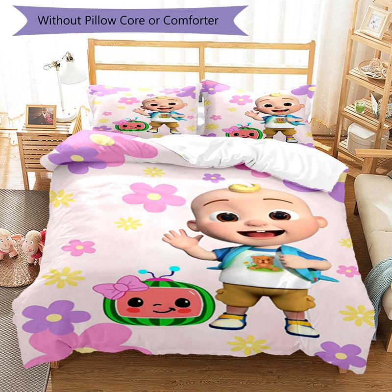 3pcs Cocomelon Bedding Set Duvet Cover Closure Includes 1 Duvet Cover & 2 Pillowcases, Soft and Comfortable for All Seasons.