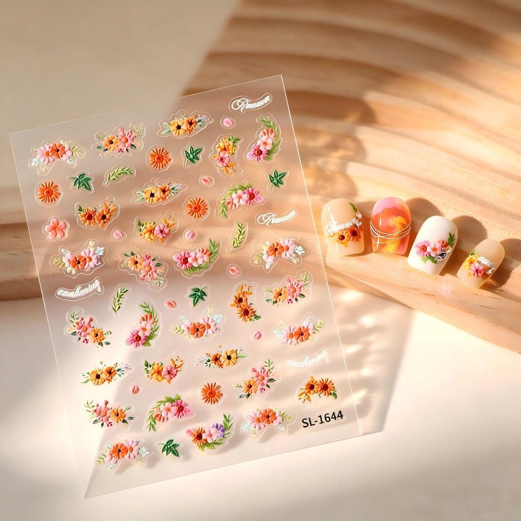 Korean INS Style 3D Embossed Dopamine Flower Nail Art Stickers