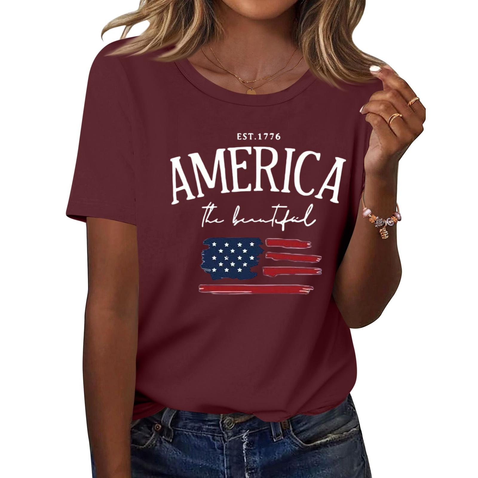 

Women s Fashion Casual Printed Short Sleeve Round Neck Pullover Tops XXL винний