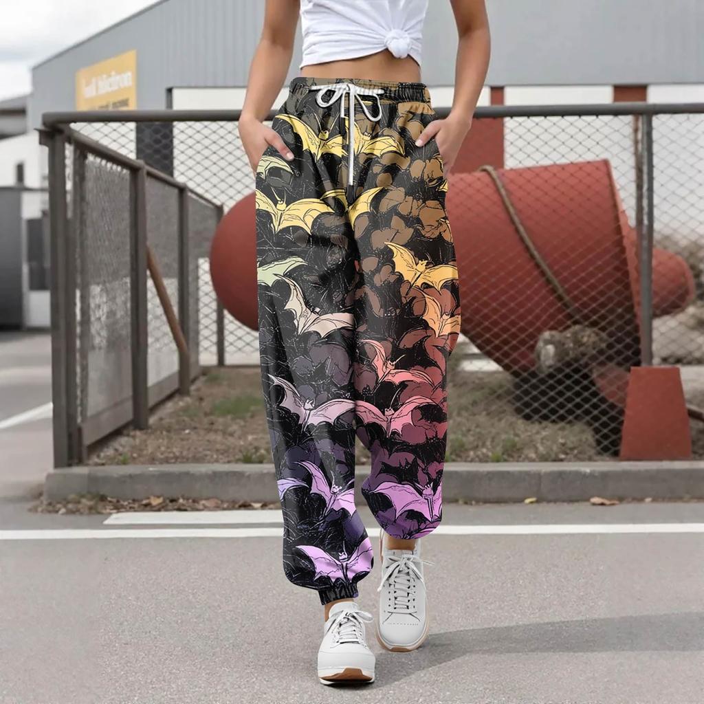 Damen Casual Fashion Halloween Printed Freizeithose Jogginghose Hose Kordelzug Elastische Taille Kordelzug Kordelzughose
