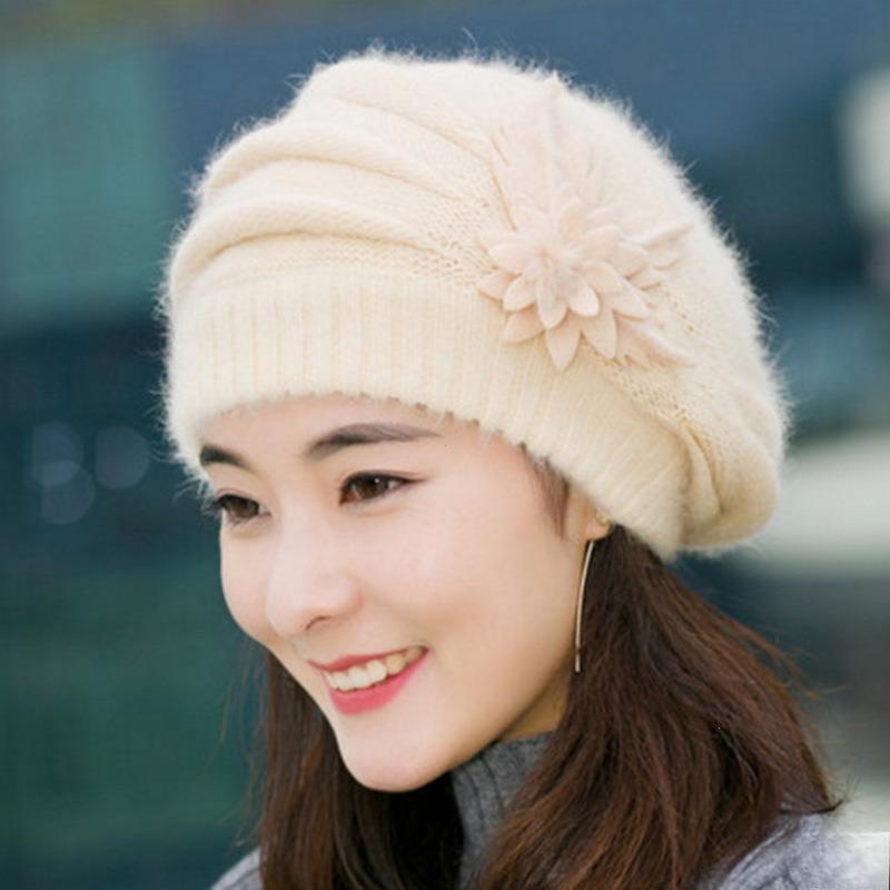 Autumn and Winter Hats Foreign Style Rabbit Hair Wool Beret Middle-aged Mothers Plush and Thickened Ear Protection Bonnets