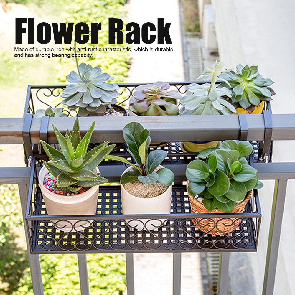 Iron Balcony Hanging Flower Rack Pot Stand Plant Storage Railing Shelf Decoration