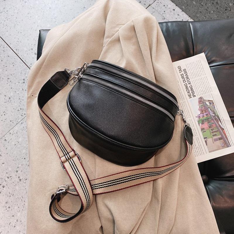 Luxury Brand Waist Bag Women Pu Leather Fanny Pack Sports Shoulder Crossbody Chest Bag Female Wide Strap Handbag