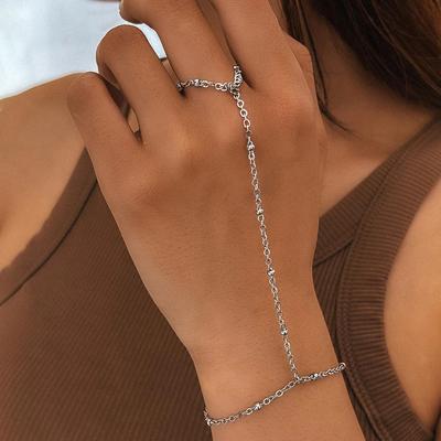Creative Tiny Chain Bracelet Finger Rings For Women Gold Color Link Chains Connecting Hand Harness Bracelets Jewelry Gift