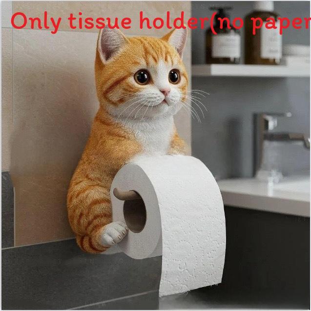 Cat Paper Holder Resin Cute Cat Design Wall Mount Tissue Dispenser For Bathroom Decor