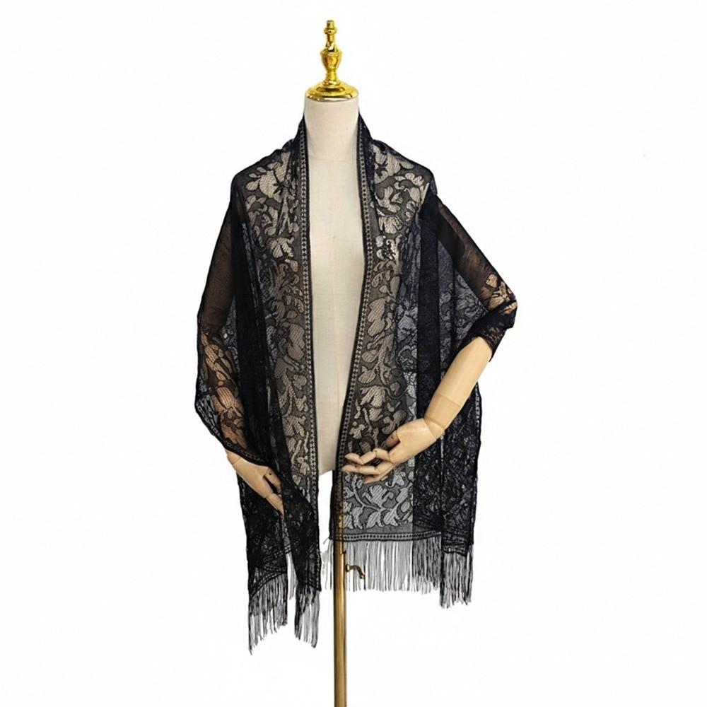 Fashion Tassel Patchwork Women Tulle Shawl Hollow V-Neck Cardigans Lace Scarf Shawl Multicolored Evening Prom Cape Cosplay