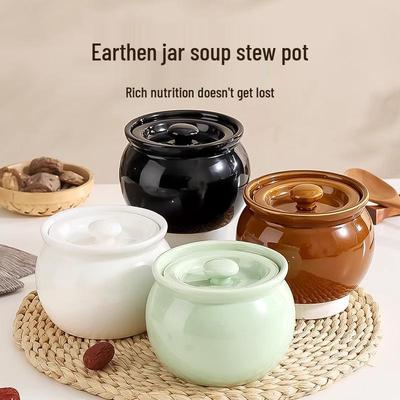 Household Ceramic Stew Pot with Lid for Bird's Nest and Single Serving Soups - Small Earthenware Bowl