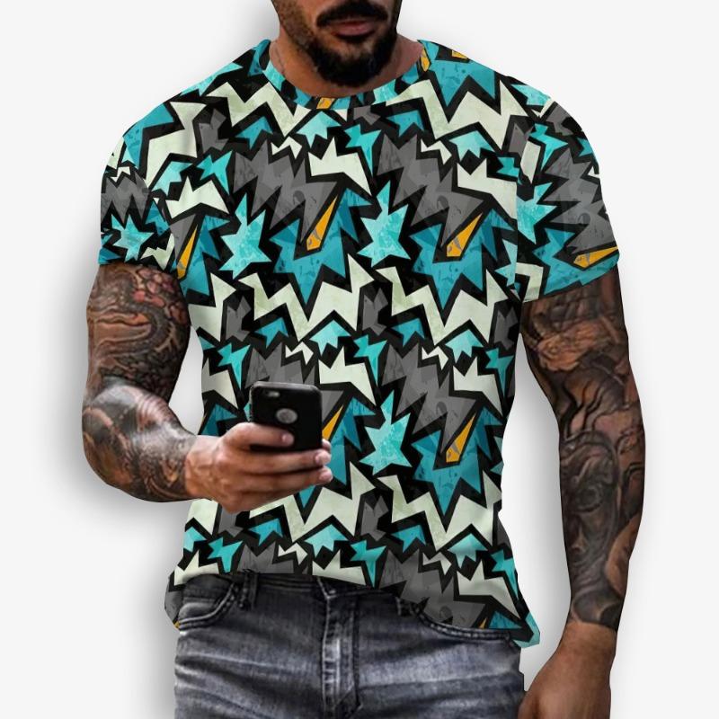 Summer Retro Men's T-shirt Trend Street Personality Tough Guy Sports Short Sleeved O-neck Wide Shirt