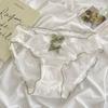 Sweet Low Waist Lace Panties Transparent Cotton Crotch Mesh Flower Briefs Bow Lingerie Underwear for Women Girl