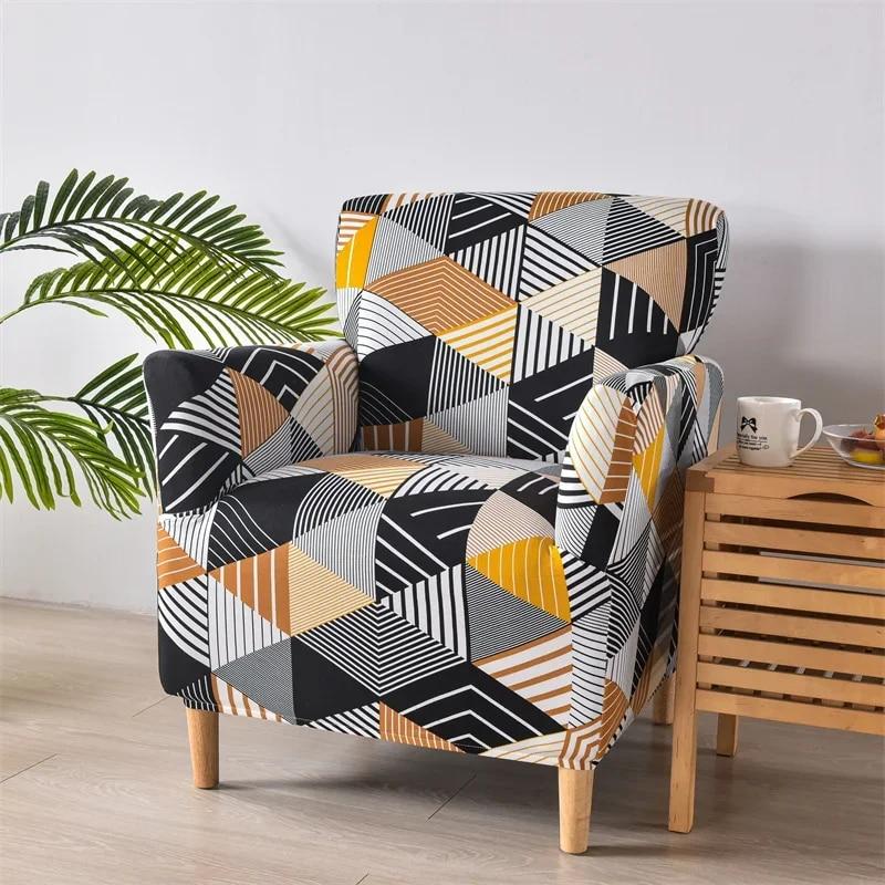 Floral Elastic Tub Chair Cover Stretch Club Armchair Covers Single Slipcovers Adjustable Couch Covers for Study Bar Counter Home