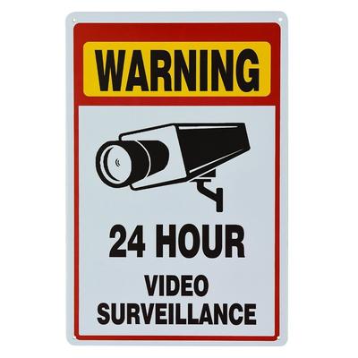 No Trespassing Warning Sign, 24 Hour Video Surveillance | CCTV Security Camera Alert for Home or Business Metal Wall Decor