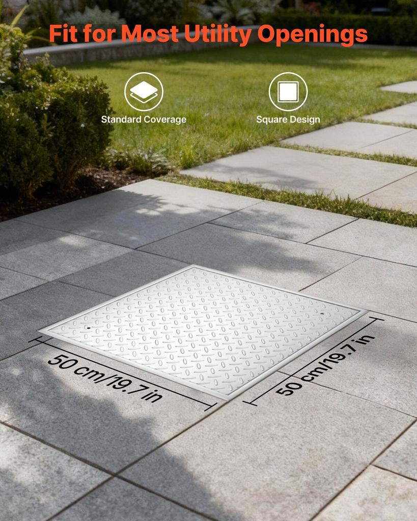 Manhole Cover with Frame, 500 X 500mm Square Septic Tank Lid with Base, Heavy-Duty Slip-Resistant Carbon Steel Drain Channel Inspection Access Cover