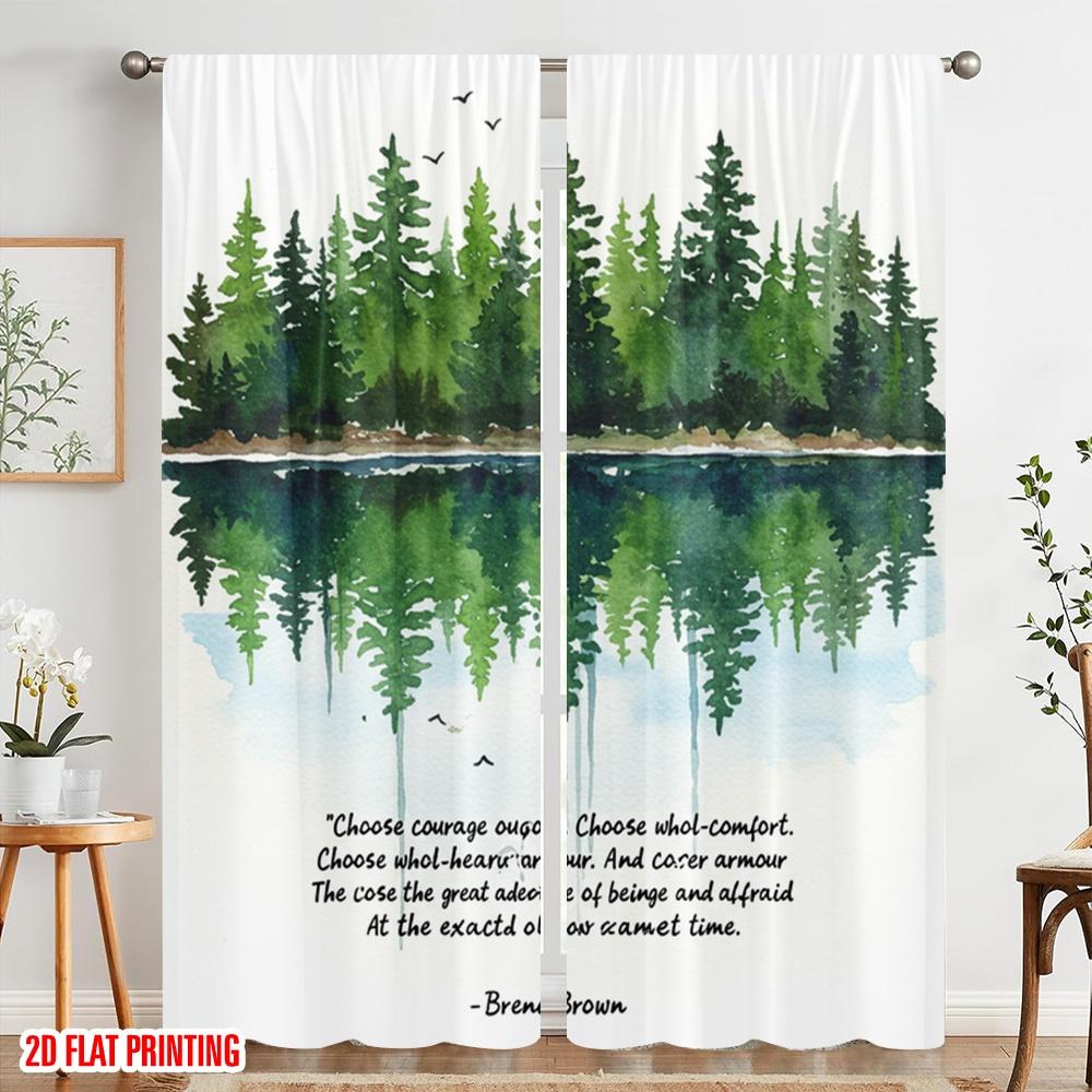 2 Stück 2D Flachdruck Vorhänge Waldspiegelung Mut Abenteuer Stoff Ohne Strom Feiertagsdekorationen Perfekt für Alle