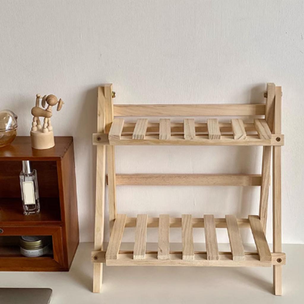 Desktop Organizer Rack 2 Tiers Wood Book Shelf Decorative Countertop Storage Rack for Home Office
