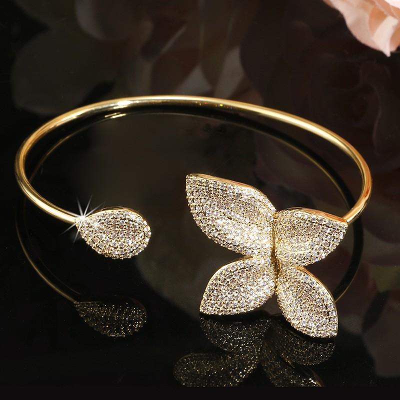 Micro Pave Zircon Adjustable Open Cuff Bracelet Butterfly Clover Star Fine Jewelry Women