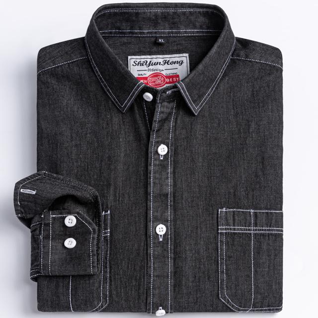 Man 100% Cotton Western Denim Pocket Shirt Long Sleeve Standard-fit Comfort Durability Soft Casual Washed Durability Work Shirts
