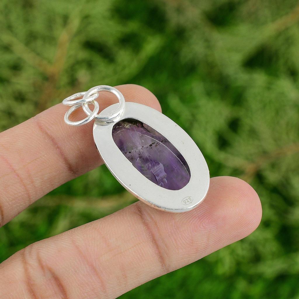Oval African Amethyst Stone Bezel Wife Artisan New Pendant 925 Sterling Silver