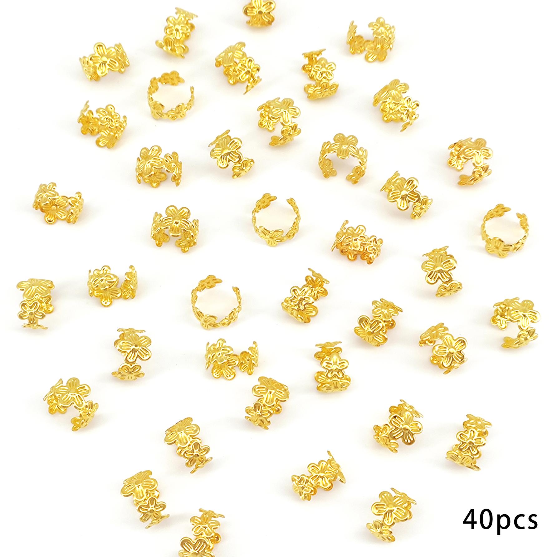

40Pcs Vintage Vine Leaf Alloy Hair Braid Rings, Loc Hair Jewelry for Dreadlock Women Girls, Summer Hair Accessories золотой