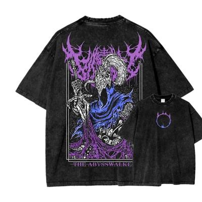 Dark Souls Artorias the Abysswalker Double-Sided Graphic T-Shirt, Vintage Washed Oversized Tee, Unisex Dark Metal Style Game Streetwear Top